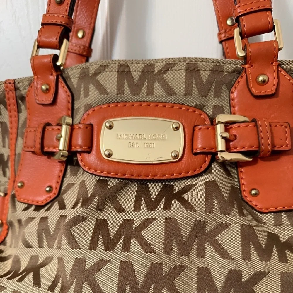 MICHAEL KORS SIGNATURE MONOGRAM GANSEVOORT BEIGE TANGERINE SATCHEL BAG